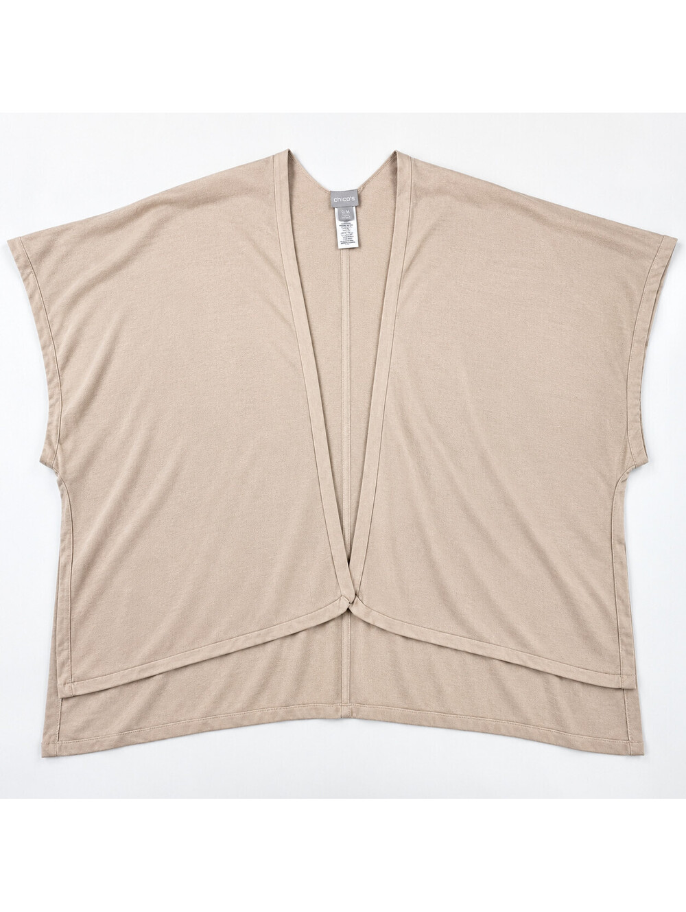 Chico's S/M Beige Tan Poncho Kimono Sweater Cotton Blend Oversized Draped Tunic - Picture 2 of 11